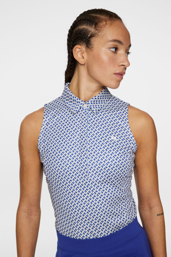J. Lindeberg Dena mouwloze golf polo tour geo moonbeam print - Afbeelding 3