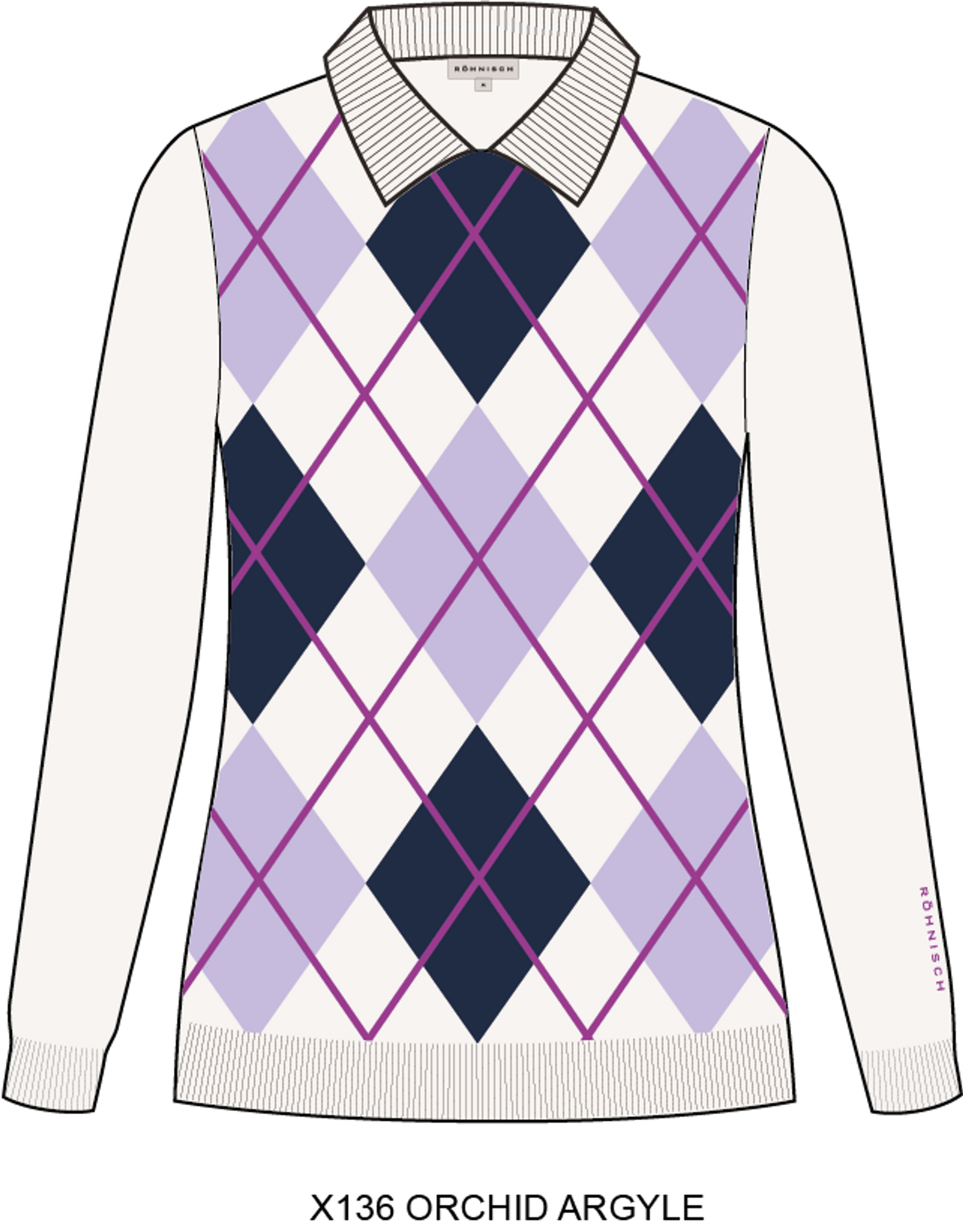 Röhnisch Heritage Knitted Poloshirt Dames – Gebreide Katoenen Golfpolo Orchid Argyle - Afbeelding 2