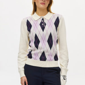 Röhnisch Heritage Knitted Poloshirt Dames – Gebreide Katoenen Golfpolo Orchid Argyle