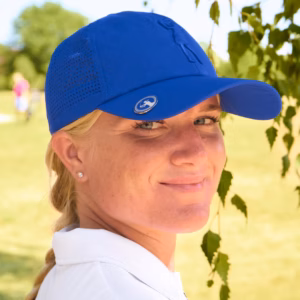 Lady golfer cap met marker blue
