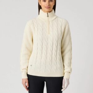 Daily Sports Cable LS Pullover Dames Ivory – Gevoerde Windwerende Kabelgebreide Golftrui
