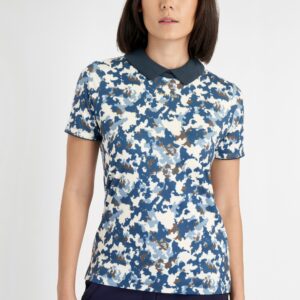 Calvin Klein Alba Printed Golfpolo Dames Buttercream/Dark Denim – Stretch