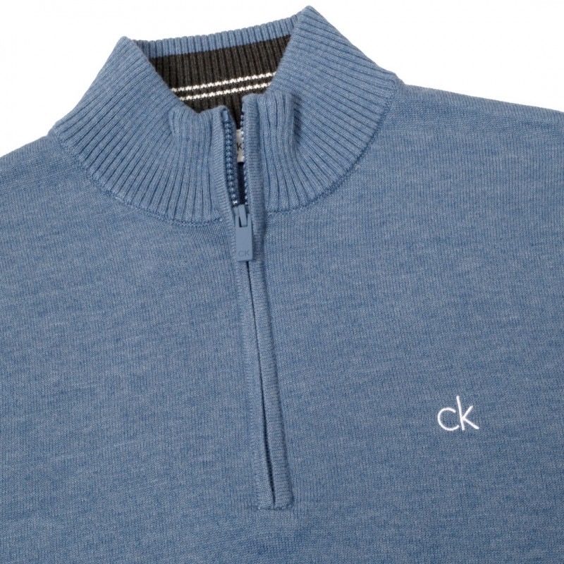 Calvin Klein Avenue Sweater Heren Denim – Golf Pullover met Half-Zip