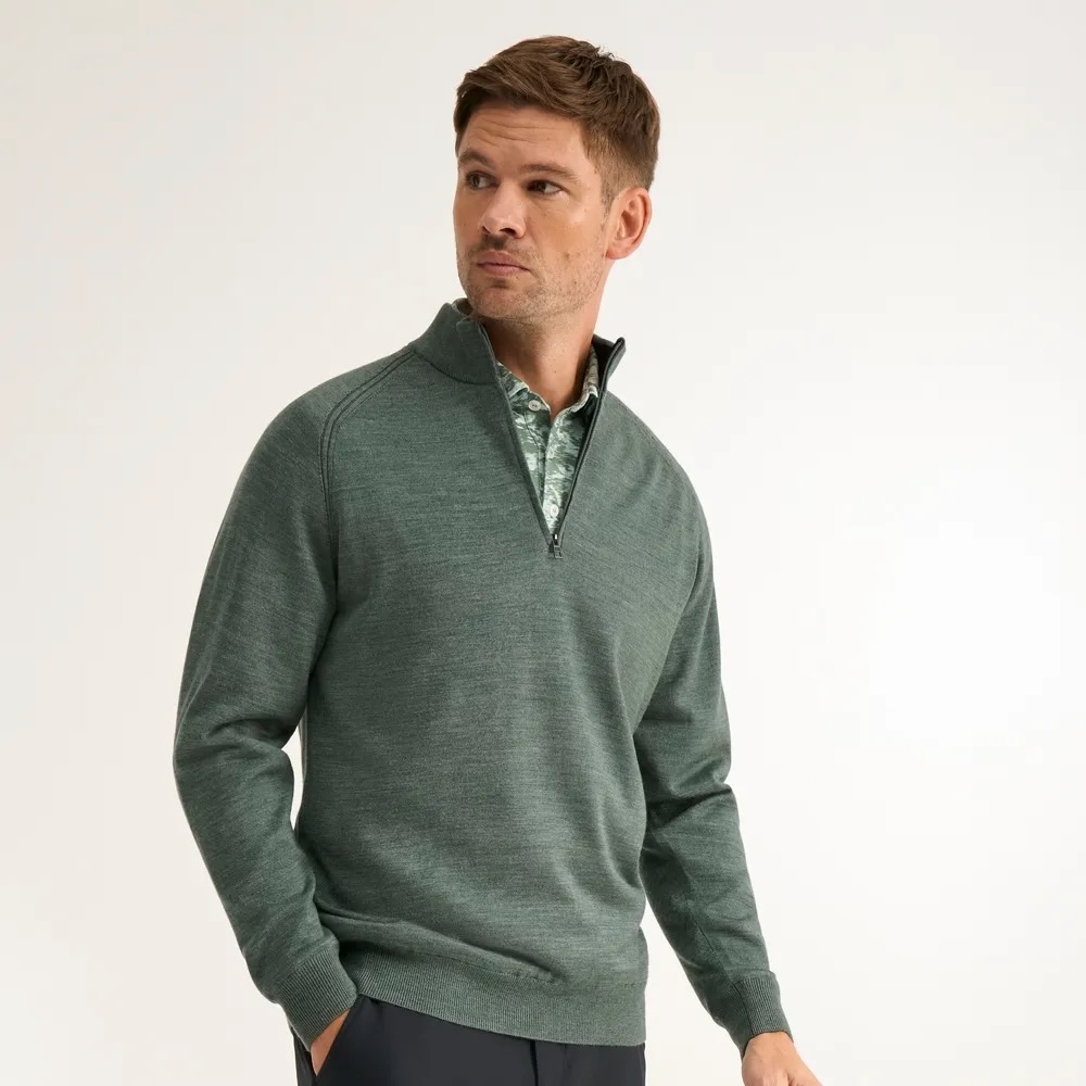 PING Hugh Lined Quarter Zip Golftrui Heren Laurel Marl – Windwerend - Afbeelding 2